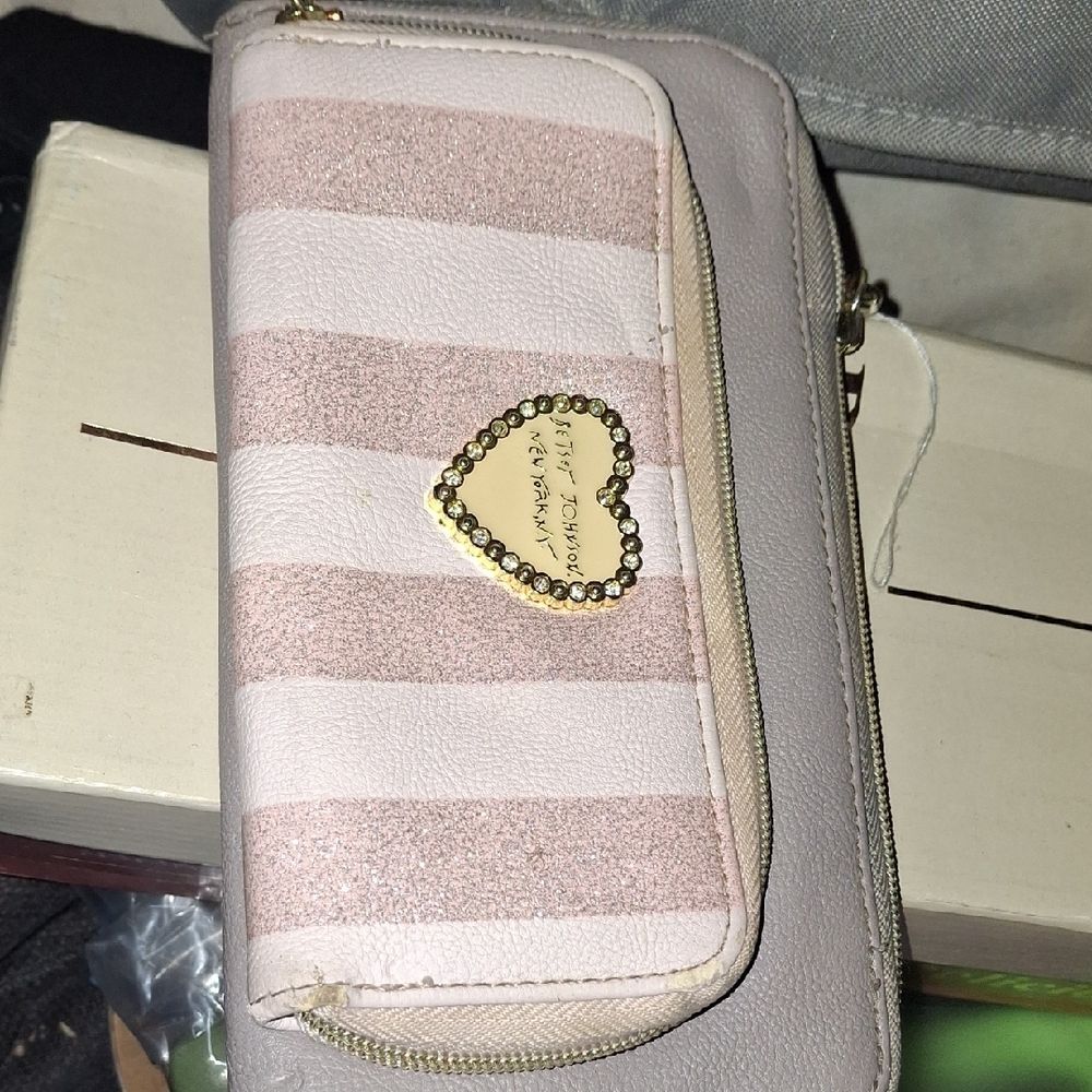 Betsey Johnson Pink and Cream Striped Wallet